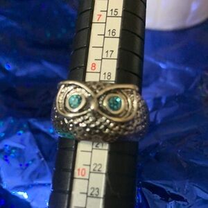 Adjustable Silver Owl Ring with Blue Accents